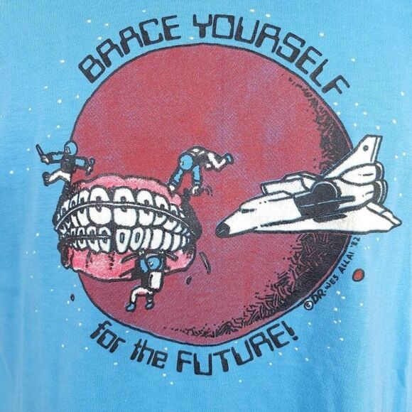 Brace Yourself T Shirt Vintage 80s Space Shuttle Astronaut Made In USA Mens - Picture 2 of 8